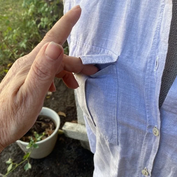 BD Baggies linen blend Italian luxury brand light grey button down blouse - Picture 5 of 14